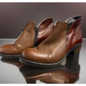 DAVID TATE Womens XW 7 Ankle Zip Boots Croc Embossed Leather 2 Tone Brown Italy